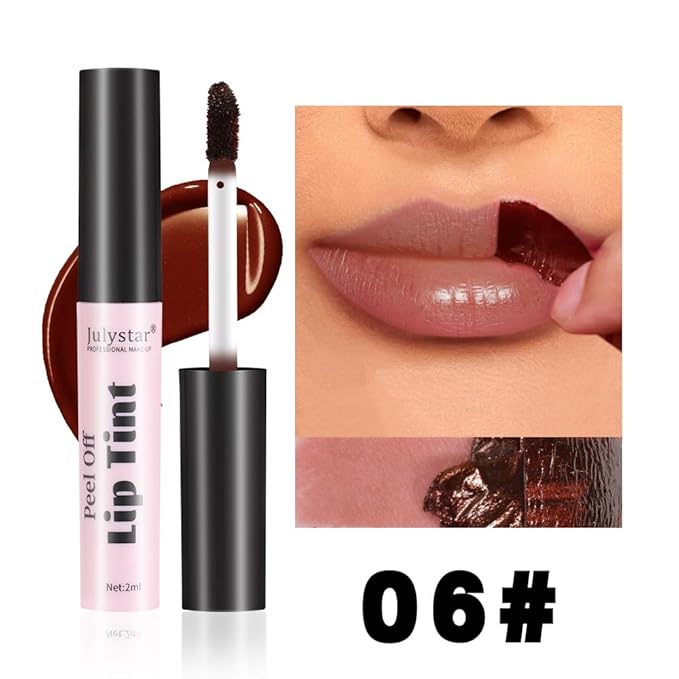 2 Colors Peel Off Lip Stain, Long Lasting Waterproof Matte Lip Tint, Non-Stick Cup Tattoo Lip Gloss, Natural Nude Lip Makeup, Magic Tinted Lip Stain (05#+06#, 2pcs/set)