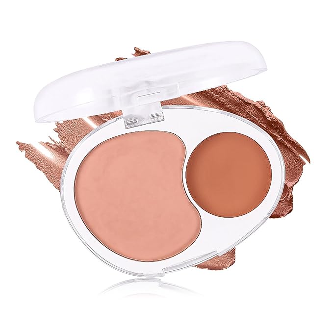 Dual-Tone Face Blush Palette for Cheeks - Waterproof, Long-Lasting, Satin Finish, Creamy Texture, Sculpting, All Skin Tones, Squalane, Highlighting, for Home, Travel, Makeup 2 Tone Tint 5#