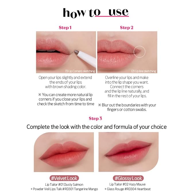 ETUDE Lip Tailor with Built in Lip Liner 2 Color Set | Dusty Salmon, Hazy Mauve - Korean Lip Pencil for Natural Plumped Lips, Korean Makeup, Kbeauty