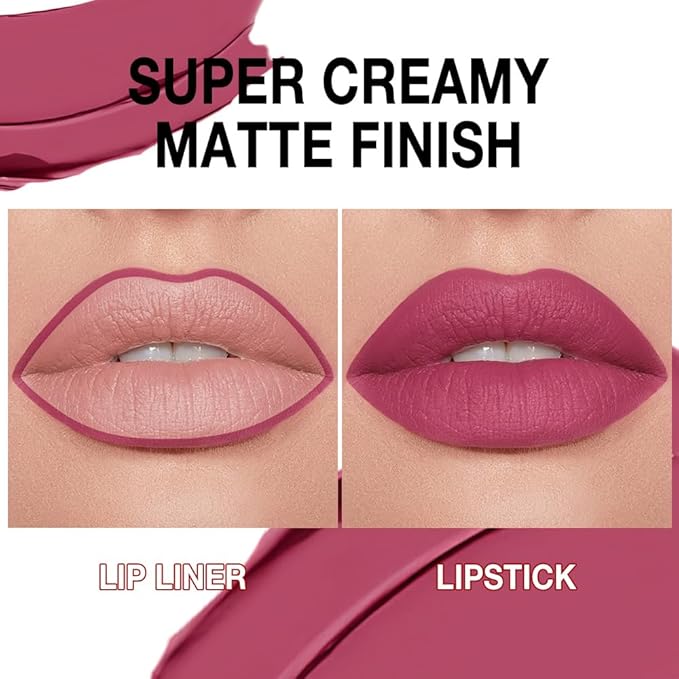 Kaely Plum Rose Gradient Matte Lipstick Lip Liner Pencil for Women, 2in1 Flawless Contour Gradual Ombre Effect Lip Pencil Makeup Waterproof, labiales mate 24 horas originales, 12