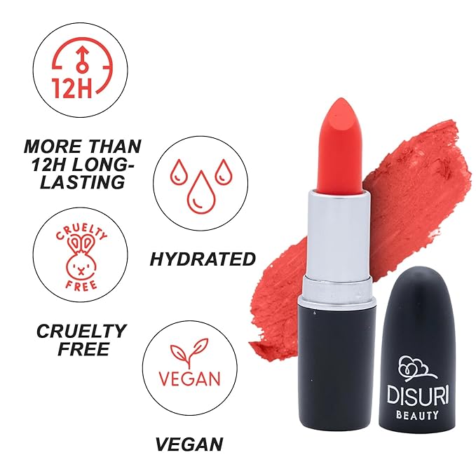 Matte Bullet Long Wear Lipstick - Vegan and Cruelty-Free - Smudge and Waterproof Matte Lipstick with Moisturizing Formula - All Day Comfort - (Power Play #01)