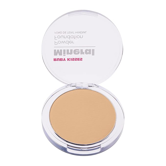Ruby Kisses Mineral Pressed Powder Foundation, Medium to Full Coverage Natural Finish 0.35 Ounce (Natural Beige)