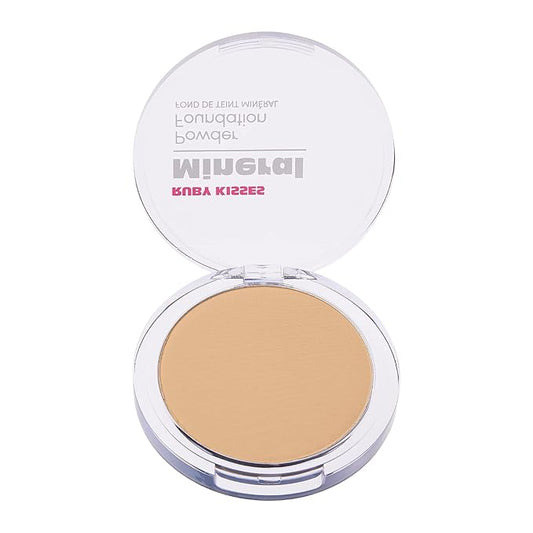 Ruby Kisses Mineral Pressed Powder Foundation, Medium to Full Coverage Natural Finish 0.35 Ounce (Natural Beige)