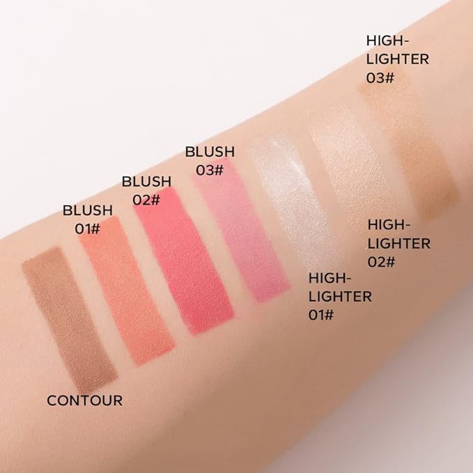 Liquid Contour Highlighter Blush Stick, Smooth Creamy Texture Face Makeup Wand with Sponge Tip, Multi-use Stick Natural Contour Blush Brighten Cheek Cosmetic(Highlighter #01)