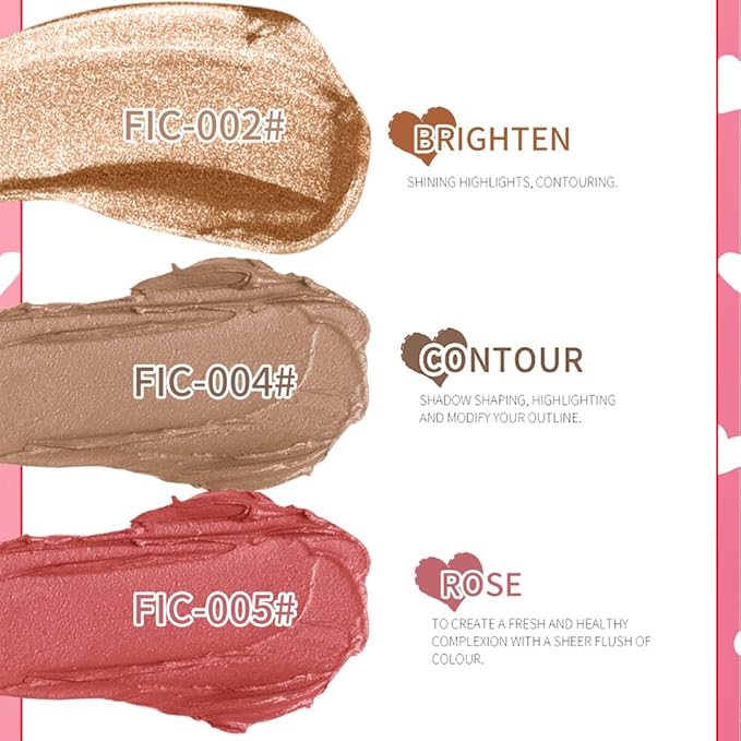 Makeup Sticks Set, Matte Cream Blush Stick for Cheeks, Eyes and Lips, Contour Stick & Highlighter Makeup Sticks for All Skin (Blush, Highlighter & Contour)