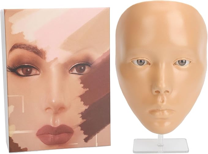 JTLB Makeup Practice Face with Plastic Stand 5D Silicone Full Face Makeup Practice BoardReusable Mannequin Tool for Beginner (Wheat Skin)