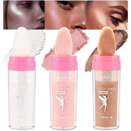 evpct 3Pcs Glitter Highlighter Powder Stick Make up Puff Fairy Stick Peal White Pink Bronze Shimmer Glitter Face Eye Body Liquid Highlighter makeup illuminators de maquillaje