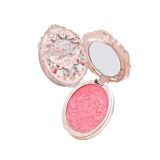 Flower Knows Violet Strawberry Rococo Embossed Blush G01 Romantic Blossom+Butterfly Cloud Collar Angled Powder Brush Pearly Moonlight