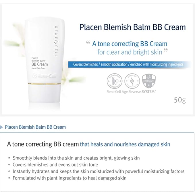 [Rene Cell Placen Blemish Balm BB Cream, Glossy Face Makeup (50g / 1.8oz)