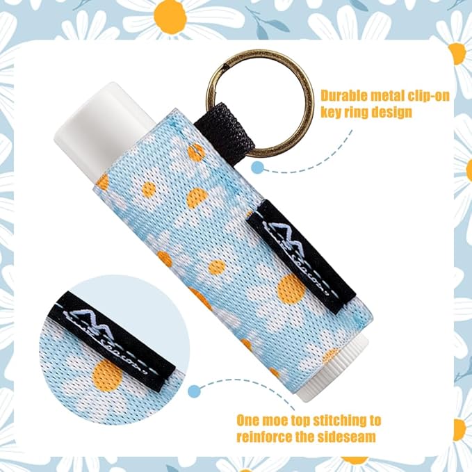 WK IEASON - Lip Balm Holder Keychain Clip On Lipstick Sleeve Chapstick Sleeve Holder Keychain (strip print)