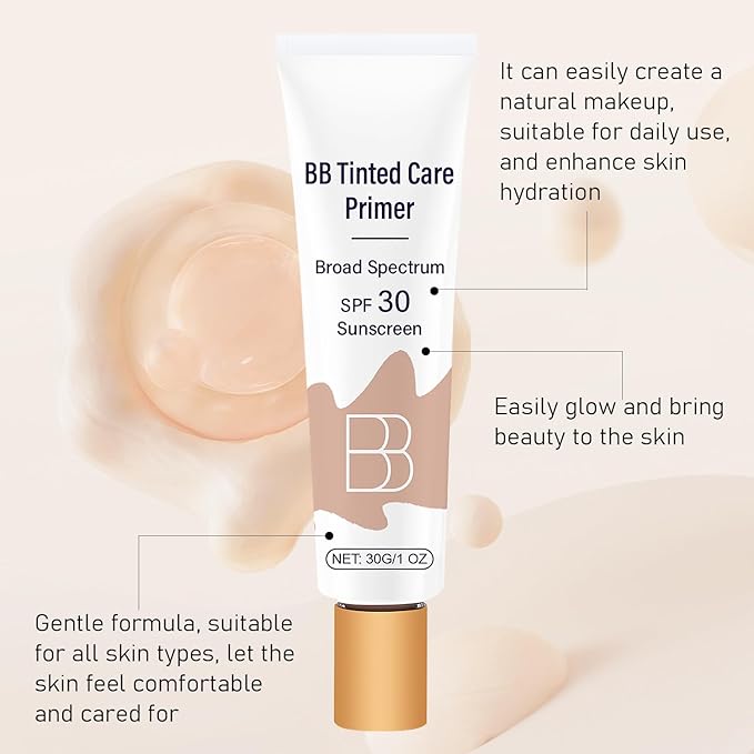 BB Blur Tinted Moisturizer SPF 30, BB Cream Tinted Moisturizer with Broad Spectrum SPF, Full Coverage Light-Medium Skin Color Hydrating & Smoothing (Natural, 1pc)