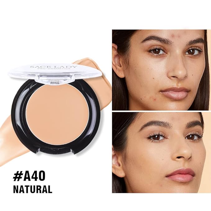 SACE LADY Face Setting Powder & Full Cover Foundation Concealer & Smooth Primer & Sponge, Waterproof Last Poreless Blurring Undereye Makeup Set 5Pcs