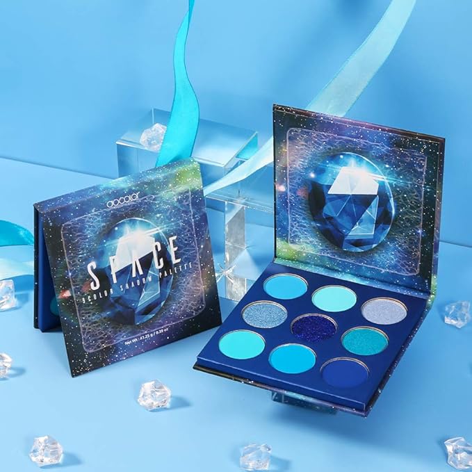 docolor 10Pcs Eye Makeup Brushes Skull Printed Eyeshadow Makeup Brush Set and Blue Eyeshadow Palette 9 Colors Gemstone Shadow Palette Highly Pigmented Mattes Shimmers Long-Lasting Makeup Palette