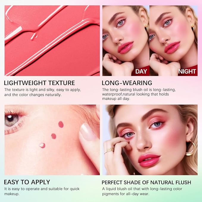 Green Color Changing Blush Oil, Liquid Blush Oil for Cheeks, Reacts To Skin’s Natural pH For Your Instant Perfect Shade, Dewy & Natural Flush Finish, Blendable Formula, For All Skin (#2 Pink)