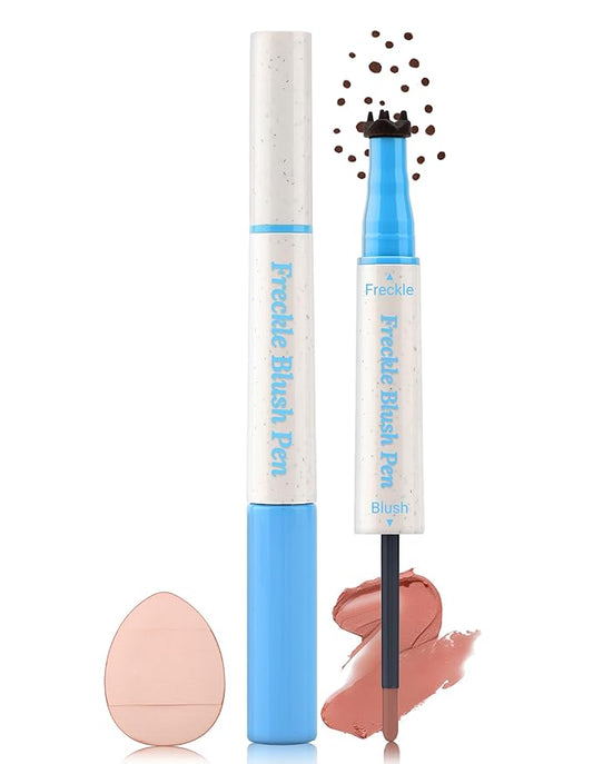 Erinde Natural Freckle Blush Pen, 2 in 1 Dark Brown Liquid Freckle Stamp & Coral Orange Liquid Blush for Cheeks, Long Lasting Waterproof Freckles Tattoo Marker for Natural Sunkissed Makeup, 02