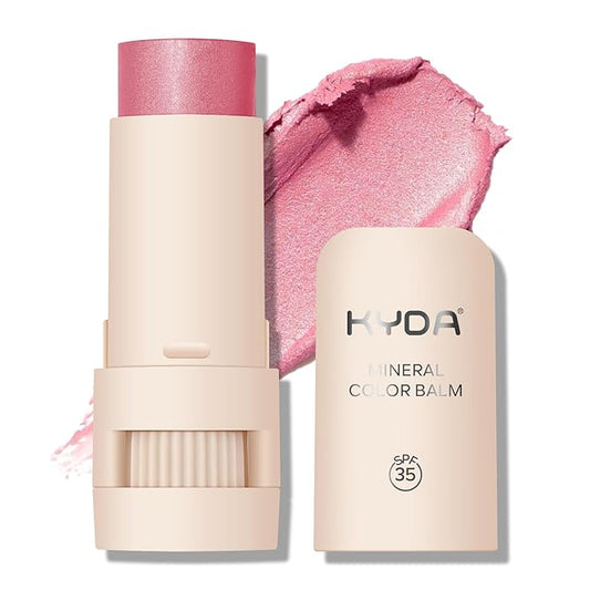 Mineral Color Balm, SPF 35 Multi Color Stick for Lips, Cheeks& Eyes, Blendable Creamy Lightweight Formula, Buildable Shimmer Finish, Multiuse Makeup Stick, Pink