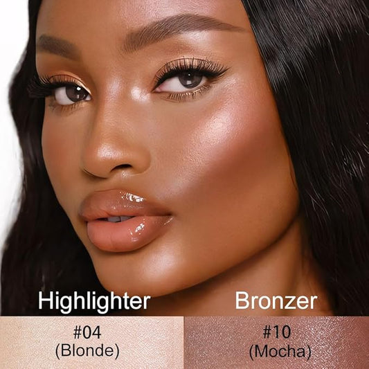Kaely 2Pcs Cream Contour Highlighter Stick Kit,Bronzer Cheek Contouring Highlight Palette,Primer Makeup Face Brightens & Shades,maquillaje contorno en crema Bronzing Concealer Stick Waterproof,04+10