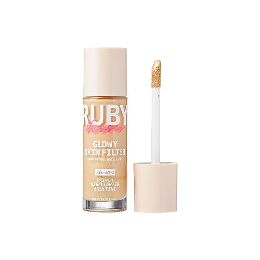 Ruby Kisses Glowy Skin Filter Foundation - All-in-1 Primer, Skin Tint & Highlighter, Hydrating Light Coverage with Squalane, Natural Dewy Finish, Luminous & Radiant Glow (Fair Light)