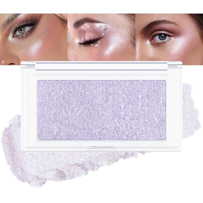 Pearl Purple Shimmer Glitter Contour Powder Makeup Face Illuminator (Shiny Silver) (04#, rectangle)
