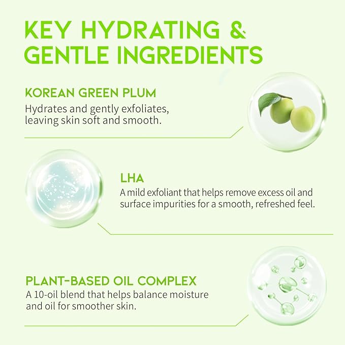 Hydrating Makeup Remover Korean Cleanser for Face, LHA Natural Oil Complex Refreshing Gentle Cleanser for Sensitive Skin. Green Plum Low PH Cleansing Oil 200ml 6.76 Fl. Oz.