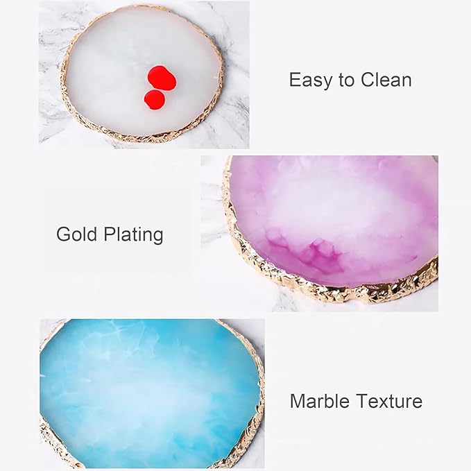 2Pcs Resin Nail Art Palette, Nail Art Painting Gel Palette, Gold Edge Color Display Board Photo Props for Nail Art, Cosmetic, Crafts, Lipstick, Jewelry, Makeup Tools