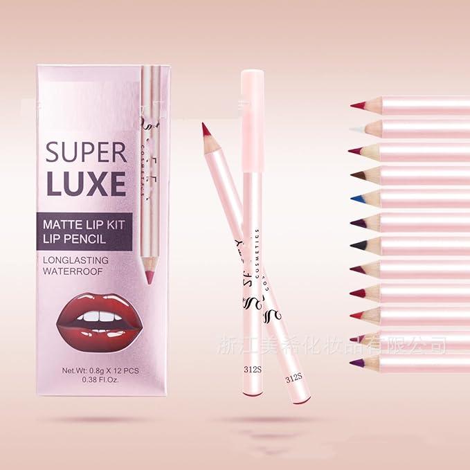 MAEPEOR Matte Lip Liner Set 12 Bold Colors Highly Pigmented Smoothly Velvet Lipliner Pencil Long Lasting Waterproof Lip Liners (Color 01)