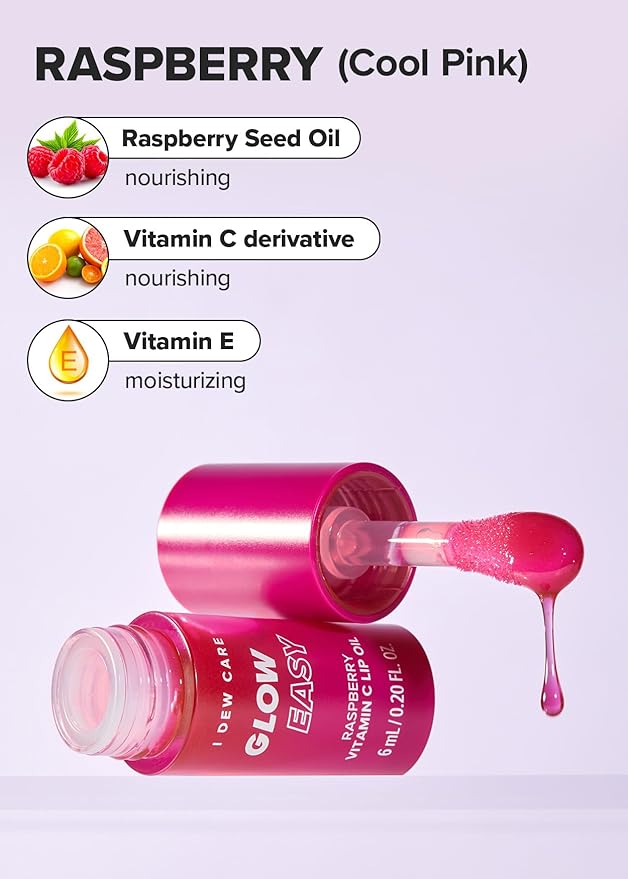 I DEW CARE Lip Gloss - Glow Easy Raspberry | Jojoba Seed Oil, Vitamin C, Pigmented Glossy Stain, Hydrating, Korean Makeup, Pink Color, Moisturizing, Nourishing, 0.20 FL Oz