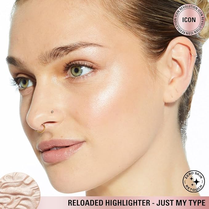 Revolution, Reloaded Pressed Powder Highlighter, Intensely Pigmented for a High Impact Dewy Finish, Just My Type, 0.22 Oz