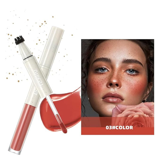 Double-Headed Freckle Blush Pen – 2-in-1 Faux Freckle Stamp & Soft Liquid Blush Duo, Waterproof Long-Lasting Freckles Tattoo Marker for Sunkissed Natural Look, Lightweight & Easy to Blend (03#)