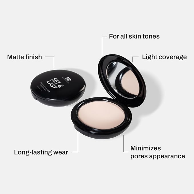 MB Setting Powder for Oily Skin, Pressed Translucent, Mattifying & Sweat-Resistant, Long-Lasting Oil Control, Shine-Free Finish (0.35 oz) by Avantic Beauty