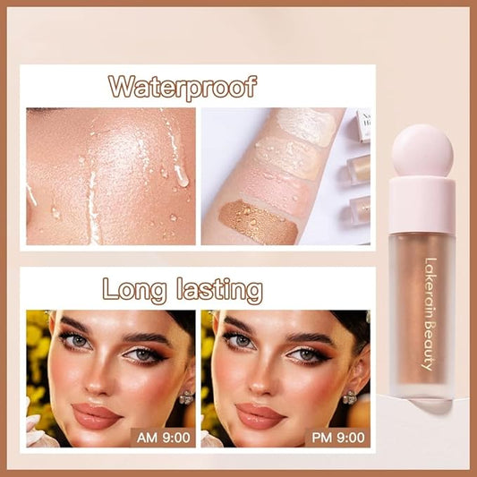 Liquid Contour Stick Makeup Glotion, Waterproof Luminous Lotion, Silky Smooth Glitter Highlighter Makeup Stick, Multi-Use Body Shimmer (#4 Candlelight)