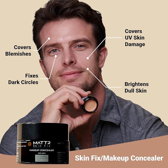 MATTR Skin Fix - Luxury - Easy for Men - Tinted Concealer - Visibly Covers Fine Lines, Under-Eye Bags, Razor Burns, Pimples - Vegan Makeup - Perfect for Gym Bag or Travel - 15g (L1)