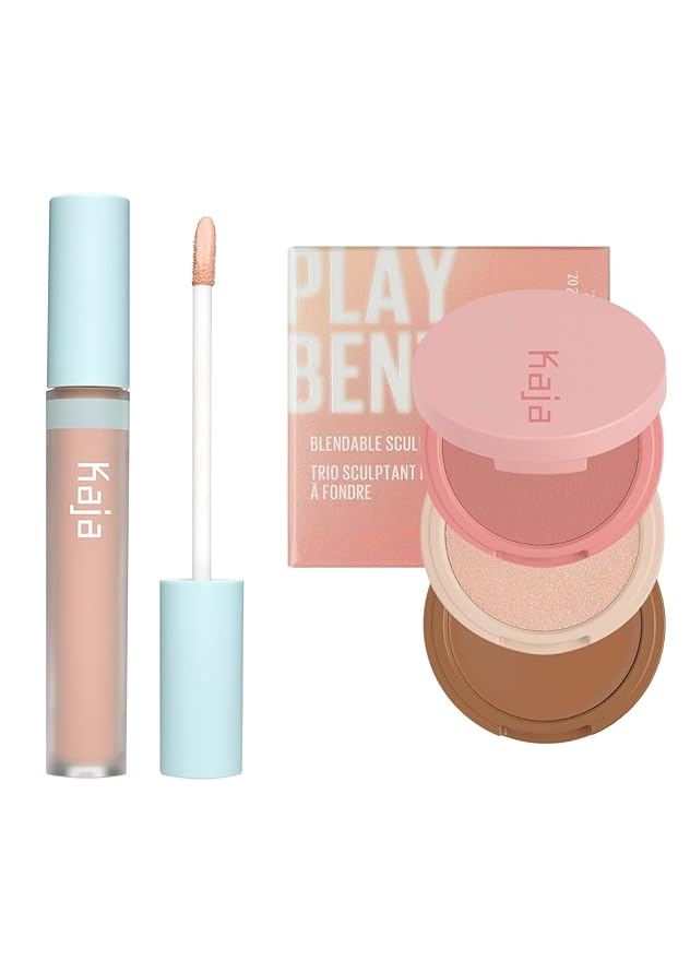 Kaja Korean Under Eye Brightener, Eye Concealer, 0.19 Oz + 3-in-1 Blendable Sculpting Trio - Play Bento 01 Butter Up Bundle