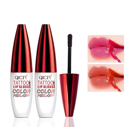 Peel Off Lip Stain Lip Tint,Peel Reveal Lip Stain,Peel Off Tattoo Lipsticks,Nonstick Cup Lip Gloss,2-Color Tear Lip Gloss Long-lasting Moisturizing lipstick Easy to color without pulling dry (01+02)