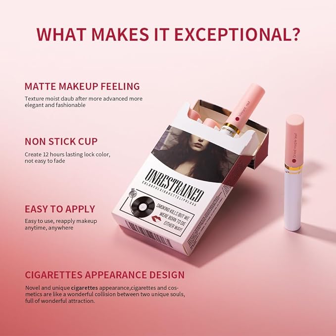 LADYFOX 4 Colors Matte Cigarete Lipstick Set, Natural Velvet Liquid Lipstick for Women, Waterproof Lipstick Tube Lip Tint Stain, Lip Stain Long Lasting 24 Hours (Set, 2)