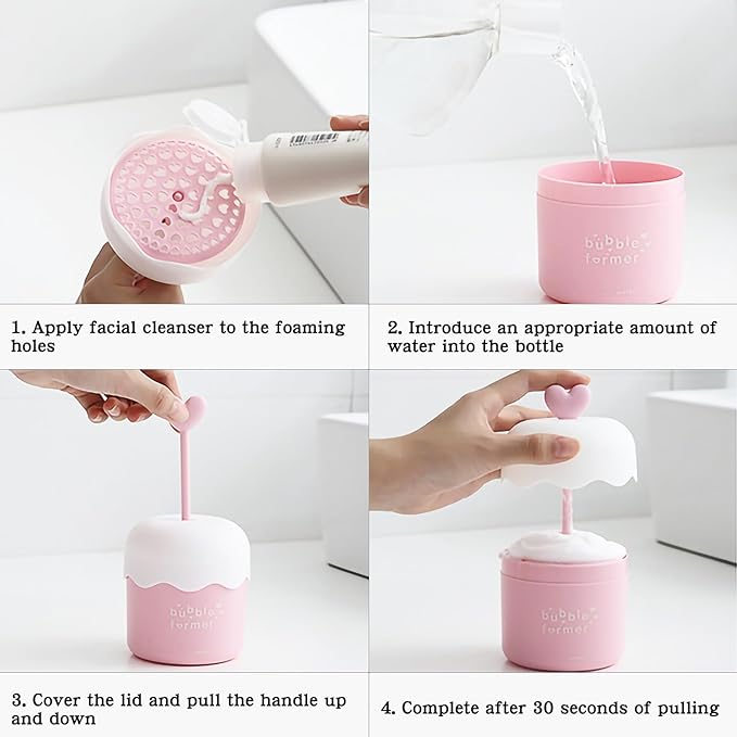 Face Cleanser Bubbler, Bubble Maker for Face Wash, Bubble Foamer Device, Gentle Deep Cleanser, Maker Face Foaming Maker for Cleaning (1, Pink)