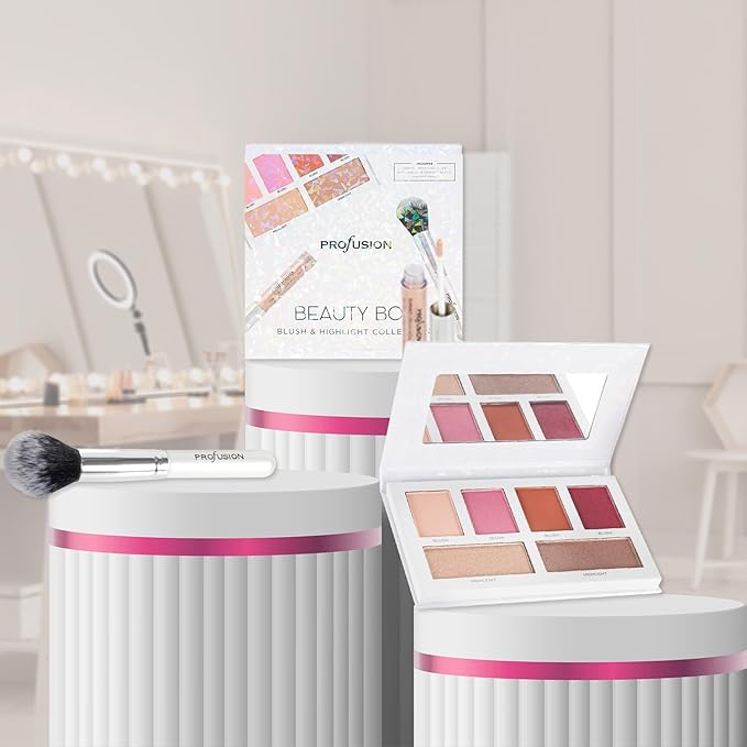 Profusion Cosmetics Beauty Box Blush and Highlight Collection, Includes 6 Blush and Highlight Shades, 1 Face Brush and Shimmer Cream Highlighter