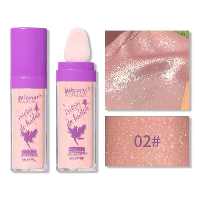 Polvo De Hadas Highlighter Stick Puff Fairy Stick Highlight Powder Glitter Loose Powder Brush Stick Contouring Powder Shimming Face Powder Blusher (01+02+03)