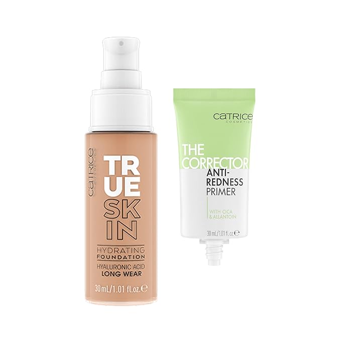 Catrice | True Skin Foundation 46 & The Corrector Anti-Red Primer| Full Coverage Makeup | Vegan & Cruelty Free