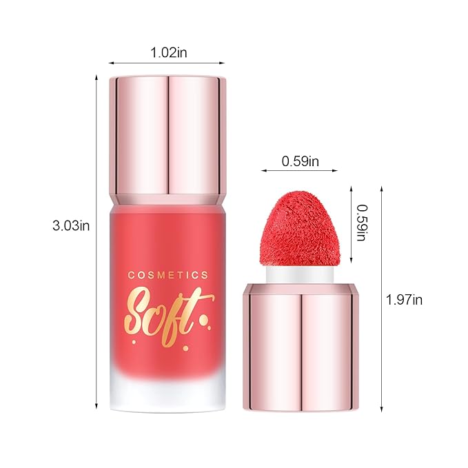 Boobeen Soft Liquid Blush Makeup for Cheeks, Lightweight and Buildable, Thin Cheek Makeup Stick for Natural Flush Color, Cream Blush Easy to Blend, With Build in Brush