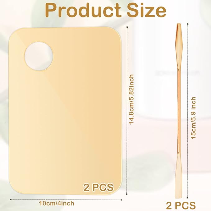 CANIPHA 2Pcs Acrylic Makeup Mixing Palette with 2 Pcs Makeup Spatula, Gold Foundation Mixing Tray Cosmetic Palette Mixer for Foundation, Eyeshadow, Lipsticks, Nail Art