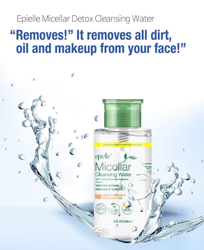 Epielle Micellar Cleansing Water | Makeup Remover for All Skin Types | Gently Cleanses Skin | 8 Fl Oz (1 Pack) | Ideal for Beauty Gifts, Spa Days, Gift Sets | Korean Skincare