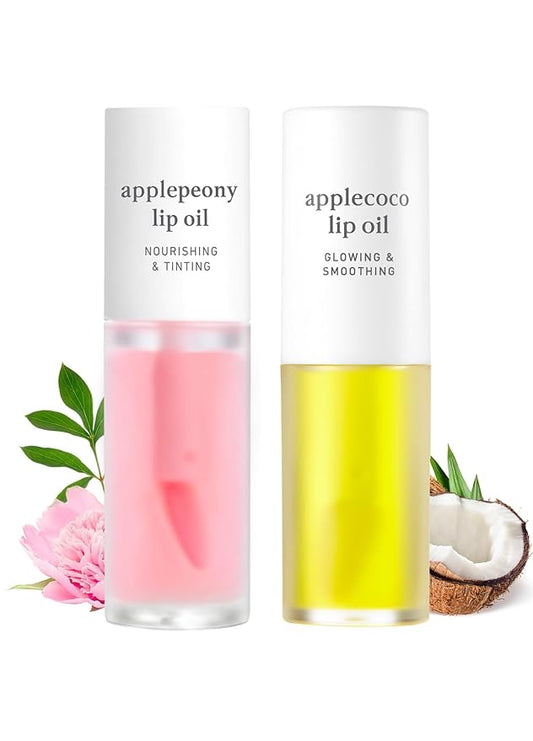 NOONI Korean Vegan Lip Oil - Applepeony, 0.12 Fl. Oz + Korean Lip Oil - Applecoco, 0.12 Fl. Oz Bundle