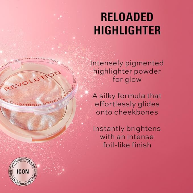 Revolution, Reloaded Pressed Powder Highlighter, Intensely Pigmented for a High Impact Dewy Finish, Raise The Bar, 0.22 Oz