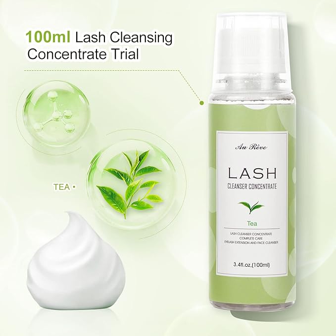 Eyelash Cleanser Concentrate 100ml Eyelash Extension Cleanser Inside the Eyelash Extension Kit Oil-Free Eyelash Extension Shampoo Perfect for Salon-Can Make Ten 60ml bottles of Lash Shampoo,tea