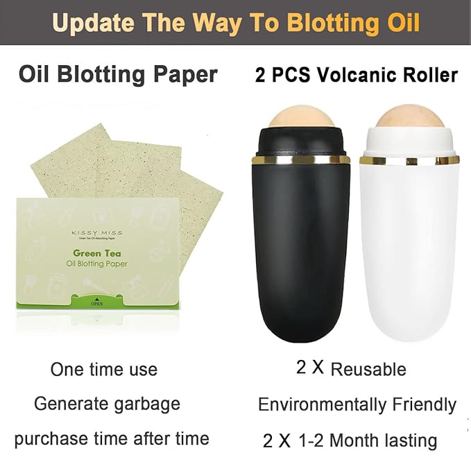 2 PCS Oil-absorbing Volcanic Face Roller Oil Control On The Go Oil Absorbing Volcanic Face Roller Facial Oil Blotting Tool Portable Reusable Instant Results Remove Excess Shine for Oily Skin