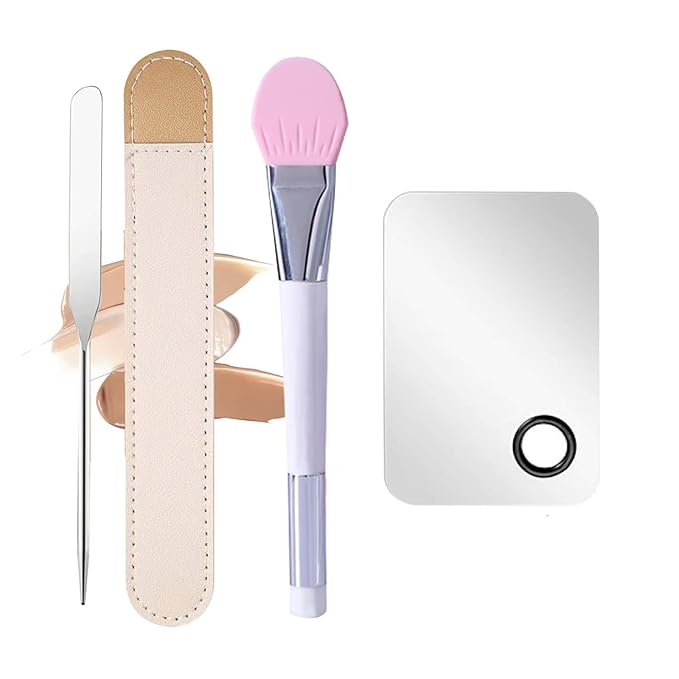 Korean Makeup Spatula and Palette Set - Stainless Steel Professional Foundation Spatula, Cosmetic Brush, and Rectangle Palette for Facial Cosmetic Application