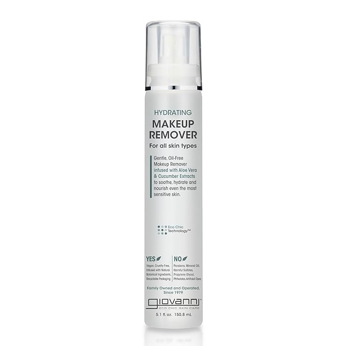 GIOVANNI Hydrating Makeup Remover - Gentle, Oil-Free Makeup Remover, Liquid, Infused with Aloe Vera, Hydrates and Nourishes Sensitive Skin - 5.1 oz