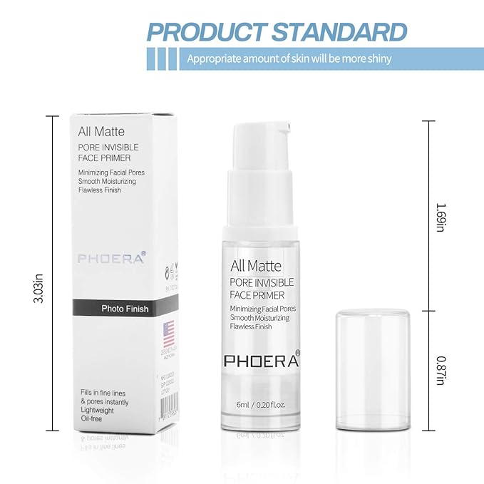 PHOERA Primer Face Foundation Primers,Face Primer for Makeup Long Lasting Hydrating Smoothing Isolated Moisturizing Oil Free Effect Make Up Base Matte Makeup Primer (6ml)