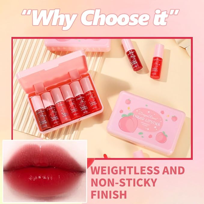 6 Colors Liquid Tint Stain,Korean Lip Gloss Moisturizing Natural,Multi-Use Lip and Cheek Tint Stain,Long-Lasting & Non-Stick Cup,Vivid Color